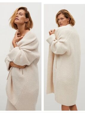 MANGO midi soft cozy cushy thick ribbed oversized sweater coat Small